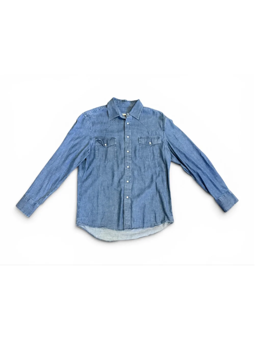 Joseph Abboud Men’s Chambray Western Pearl Snap Shirt Cotton Sz Med Denim